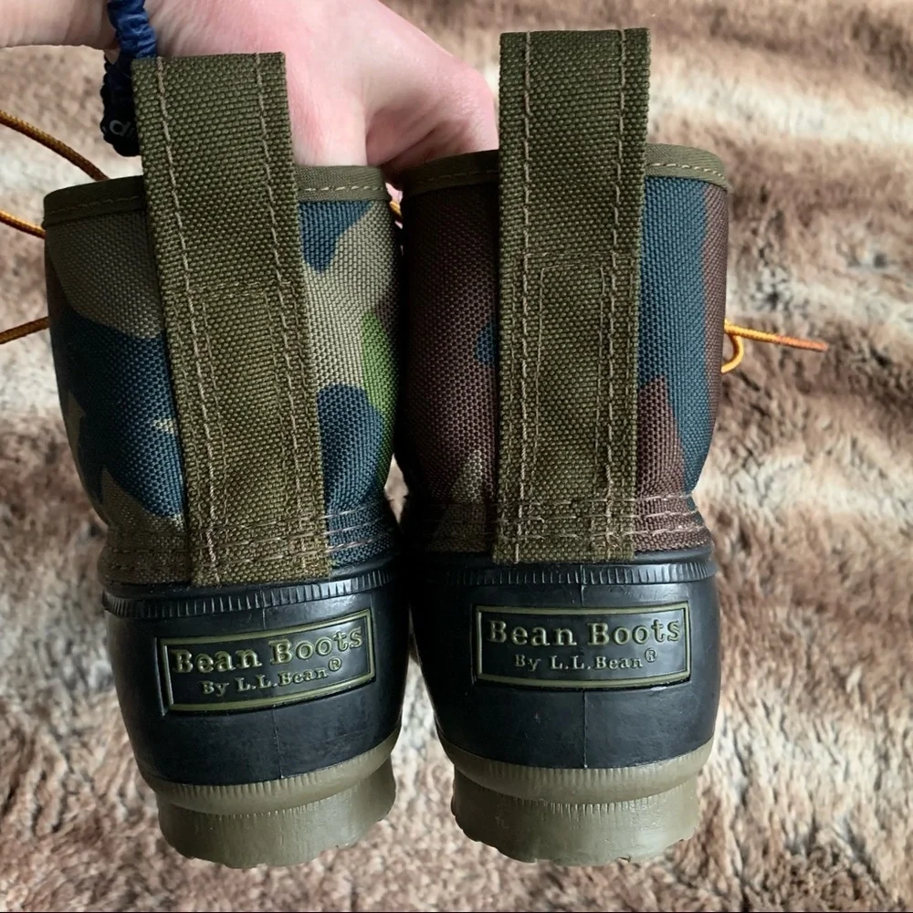 LL Bean Green Camo Quilted Nylon Ankle Boots Slip On Outdoor Hiking 8 - Picture 6 of 13